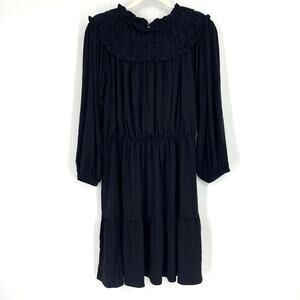 Ann Taylor Ruffle Boho Dress Black Medium Petite NWT Stretch Flowy